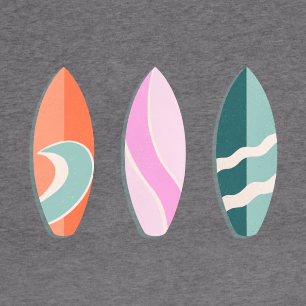 Pink, orange and teal retro surfboards by Home Cyn Home 